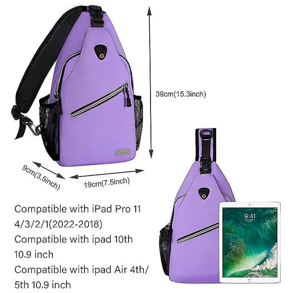 Sling Backpack, Multipurpose Crossbody Shoulder Bag Travel Hiking Light Purple - Picture 4 of 6